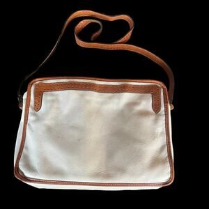 RONAY Vintage White Leather with Brown Trim Shoulder Bag